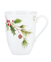 A season of entertaining and celebration will flourish with this Winter Meadow mug from Lenox. Crisp holly blooms on scalloped ivory porcelain designed to mix and match. A season of entertaining and celebration will flourish with this Winter Meadow mug from Lenox. Crisp holly blooms on scalloped ivory porcelain designed to mix and match.