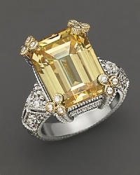 Faceted canary crystal and white sapphires lend brilliance to 18K gold detailed sterling silver. By Judith Ripka. Faceted canary crystal and white sapphires lend brilliance to 18K gold detailed sterling silver. By Judith Ripka.