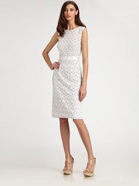 Two types of delicate cotton lace, tailored in a sleek, form-fitting style.Jewel necklineSleevelessBanded waistBack ventV back with exposed zipAbout 23¾ from natural waist75% cotton/25% nylonDry cleanImportedModel shown is 5'10 (177cm) wearing US size 4. Two types of delicate cotton lace, tailored in a sleek, form-fitting style.Jewel necklineSleevelessBanded waistBack ventV back with exposed zipAbout 23¾ from natural waist75% cotton/25% nylonDry cleanImportedModel shown is 5'10 (177cm) wearing US size 4.