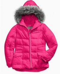 Cute style to complement her look, this puffer coat from Protection Systems puts her in a warm, cozy place. Cute style to complement her look, this puffer coat from Protection Systems puts her in a warm, cozy place.