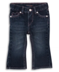 These bootcut jeans from Levi's are effortlessly adorable and come with heart stitch detail fro your saccharine sweetie. These bootcut jeans from Levi's are effortlessly adorable and come with heart stitch detail fro your saccharine sweetie.