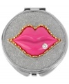Lip service. Betsey Johnson's compact, crafted from silver-tone mixed metal, glistens with small crystal accents and is quite whimsical. Item comes packaged in a signature Betsey Johnson Gift Box. Approximate length: 3 inches. Approximate width: 3 inches.