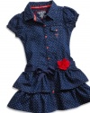 GUESS Kids Girls Little Girl Polka Dot Denim Dress, DARK STONE WASH (3T)