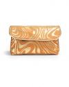 THE LOOKZebra-inspired metallic swirls on canvasPetite rectangular silhouetteSnap flap closureSignature goldtone S studUnfolds to reveal two clear zip pocketsInside logo printTHE MEASUREMENT7¾W X 4½H X 2¼DTHE MATERIALCanvasFully linedORIGINImported