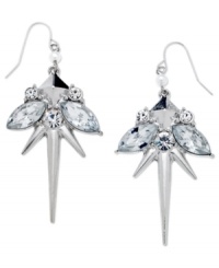 Sharp and chic. This pair of drop earrings from GUESS is crafted from silver-tone mixed metal with glass pearls and crystal stones adding a stylish touch. Approximate drop: 2-3/4 inches. Approximate diameter: 1-1/2 inches. Sharp and chic. This pair of drop earrings from GUESS is crafted from silver-tone mixed metal with glass pearls and crystal stones adding a stylish touch. Approximate drop: 2-3/4 inches. Approximate diameter: 1-1/2 inches.
