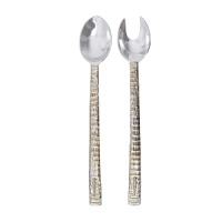 Sparkling starbright silver and lustrous dawn's gold highlight the striking textural patterns of these handcrafted salad servers from Mariposa. Sparkling starbright silver and lustrous dawn's gold highlight the striking textural patterns of these handcrafted salad servers from Mariposa.
