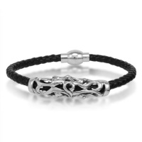 Braided Black Leather Mens Bracelet 5 mm 8 1/2 inches with Magnetic Stainless Steel Clasp