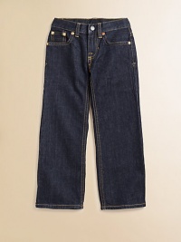 Slim-fitting, low-rise jeans rendered in a rugged dark wash with authentic denim detailing.Snap closureRear elasticized waistband with belt loopsZip flyFive-pocket styleCottonMachine washImported Slim-fitting, low-rise jeans rendered in a rugged dark wash with authentic denim detailing.Snap closureRear elasticized waistband with belt loopsZip flyFive-pocket styleCottonMachine washImported