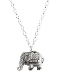There's no ignoring this elephant in any room you might be in. Lucky Brand's locket necklace is crafted from silver-tone mixed metal, and features semi-precious lapis and turquoise accents, making it a stylish conversation starter. Item comes packaged in a signature Lucky Brand Box. Approximate length: 32 inches + 2-inch extender. Approximate drop: 3/4 inch. There's no ignoring this elephant in any room you might be in. Lucky Brand's locket necklace is crafted from silver-tone mixed metal, and features semi-precious lapis and turquoise accents, making it a stylish conversation starter. Item comes packaged in a signature Lucky Brand Box. Approximate length: 32 inches + 2-inch extender. Approximate drop: 3/4 inch.