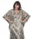 Women's Satin Caftan, Silver with Black Hurricane Print, Plus Size, Up2date Fashion Style#Caf-41