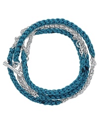 Crafted with sleek sterling silver and a braided turquoise cord, this Links of London wrap bracelet is a cool combo you'll turn to all season long. Crafted with sleek sterling silver and a braided turquoise cord, this Links of London wrap bracelet is a cool combo you'll turn to all season long.