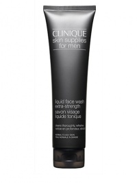 Liquid Face Wash Extra Strength. Formulated by Clinique's guiding dermatologists to gently yet thoroughly cleanse the face and neck. Leaves skin feeling fresh, comfortable, never tight or dry. Preps skin for a comfortable shave. For normal/oily skin. 5 oz. Liquid Face Wash Extra Strength. Formulated by Clinique's guiding dermatologists to gently yet thoroughly cleanse the face and neck. Leaves skin feeling fresh, comfortable, never tight or dry. Preps skin for a comfortable shave. For normal/oily skin. 5 oz.