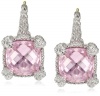 Judith Ripka Linen Pink Small Cushion Stone Earrings