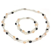 Multi-Color 8X5mm Freshwater Cultured Pearl Twisted Necklace & Bracelet Set Multi-Color 8X5mm Freshwater Cultured Pearl Twisted Necklace & Bracelet Set