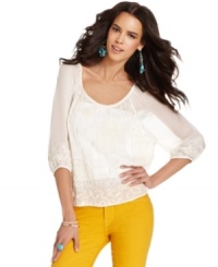 Delicate lace adds femme frills to this Lucky Brand Jeans top -- an airy layering piece for a late summer look! (Clearance) Delicate lace adds femme frills to this Lucky Brand Jeans top -- an airy layering piece for a late summer look! (Clearance)