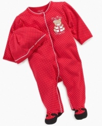 This Christmas footie and hat set by Little Me will have baby looking sweeter than the sugarplums dancing in her head. This Christmas footie and hat set by Little Me will have baby looking sweeter than the sugarplums dancing in her head.
