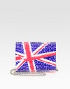 A bright Union Jack flag defines this versatile shape of sleek acrylic. Detachable chain shoulder strap, 21½ dropMagnetic flap closureOne inside open pocketSatin lining6¾W X 5¼H X 1½DMade in Italy
