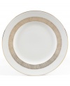 Like fine mesh ribbons, a crisscross of gold bands with platinum accents create this delightfully rustic dinnerware pattern. A beautiful way to bring homespun charm to formal events or exquisite style to every meal.