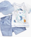 Cuddle up. He'll be so unbearably cute in this t-shirt, short and hat set from Guess that you'll just want to squeeze him.