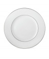 Beautiful and bridal-inspired, this classic white plate is richly textured with a delicate floral motif and raised, beaded accents. Finished with a band of polished platinum.