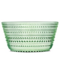 Like dewdrops in the morning sun, the bubbles circling iittala's Kastehelmi serving bowl glisten in pressed glass to reflect all the light at your table. An apple-green hue adds to the tranquil nature of the vintage Oiva Toikka design. Like dewdrops in the morning sun, the bubbles circling iittala's Kastehelmi serving bowl glisten in pressed glass to reflect all the light at your table. An apple-green hue adds to the tranquil nature of the vintage Oiva Toikka design.