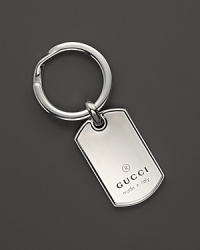 Sterling silver Gucci logo dogtag key ring. Sterling silver Gucci logo dogtag key ring.