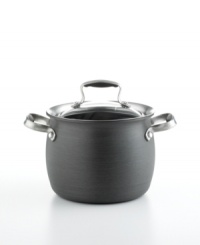 Curing what ails you in the kitchen, this pot is a sensible choice for serious gourmets. The beautiful bell-shaped body, made of durable hard-anodized stainless steel, heats quickly and cooks perfectly for extraordinary results. Limited lifetime warranty. Curing what ails you in the kitchen, this pot is a sensible choice for serious gourmets. The beautiful bell-shaped body, made of durable hard-anodized stainless steel, heats quickly and cooks perfectly for extraordinary results. Limited lifetime warranty.