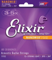 Elixir Strings Acoustic Guitar Strings, 12-String, Light NANOWEB Coating Elixir Strings Acoustic Guitar Strings, 12-String, Light NANOWEB Coating