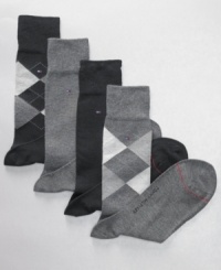 Offering both classic argyle and basic solids, this four-pack of socks from Tommy Hilfiger strikes a sophisticated note with any dress shoe. Offering both classic argyle and basic solids, this four-pack of socks from Tommy Hilfiger strikes a sophisticated note with any dress shoe.