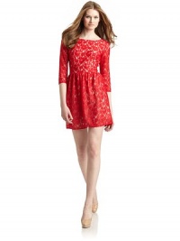 THE LOOKAllover embroidered floral laceThree-quarter length sleevesPleated skirtBack zip closureTHE FITAbout 32 from shoulder to hemTHE MATERIAL69% polyamide/31% viscoseFully linedCARE & ORIGINDry cleanImportedModel shown is 5'10 (177cm) wearing US size 4. THE LOOKAllover embroidered floral laceThree-quarter length sleevesPleated skirtBack zip closureTHE FITAbout 32 from shoulder to hemTHE MATERIAL69% polyamide/31% viscoseFully linedCARE & ORIGINDry cleanImportedModel shown is 5'10 (177cm) wearing US size 4.