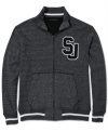 Fleece makes the varsity squad: A zip-up letterman's jacket in comfortable cotton-blend fleece, from Sean John.