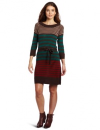 AGB Women's Striped Long Sleeve Sweater Dress With Sash AGB Women's Striped Long Sleeve Sweater Dress With Sash