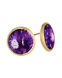 Dazzling amethyst in 18K yellow gold stud earrings from Marco Bicego's Jaipur collection. Dazzling amethyst in 18K yellow gold stud earrings from Marco Bicego's Jaipur collection.