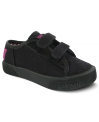 Easy breezy. Hook-and-loop closures make these Linden sneakers from DKNY an easy, on-the-go style. Easy breezy. Hook-and-loop closures make these Linden sneakers from DKNY an easy, on-the-go style.