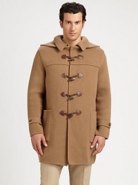 Impeccably crafted in Italy from luxurious wool, this cold weather essential exudes a modern sensibility with a point collar and attached hood, finished with leather-accented toggle closure for a heritage-inspired feel.Toggle closureAttached hoodWaist patch pocketsAbout 35 from shoulder to hemWoolDry cleanMade in Italy Impeccably crafted in Italy from luxurious wool, this cold weather essential exudes a modern sensibility with a point collar and attached hood, finished with leather-accented toggle closure for a heritage-inspired feel.Toggle closureAttached hoodWaist patch pocketsAbout 35 from shoulder to hemWoolDry cleanMade in Italy