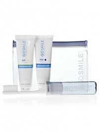 Keep your smile healthy and radiant no matter where you land with our perfectly portable Jet Set Travel Kit. Our AM and PM Toothpastes and a travel toothbrush, nestled snugly in a chic and functional zip bag helps you stick to your beautiful smile routine in any time zone.Includes 1 oz. AM Toothpaste, 1 oz. PM Toothpaste, plus a travel toothbrush. 5 W x ½ D x 4 H 