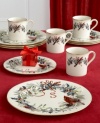 A colorful pattern inspired by joyous winter scenes lends your tabletop a festive cheer. Crafted of ivory fine china and accented with 24 karat gold. From Lenox's dinnerware and dishes collection.