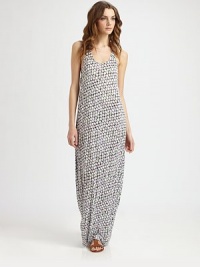 A flirty, allover print lends simple charm to this maxi style with a seductive neckline and sporty racerback design.ScoopneckSleevelessBack elastic waistRacerback88% viscose/12% silkHand washImported A flirty, allover print lends simple charm to this maxi style with a seductive neckline and sporty racerback design.ScoopneckSleevelessBack elastic waistRacerback88% viscose/12% silkHand washImported