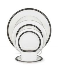 In the hands of kate spade new york, black and white is anything but basic. Dancing ebony-stitched stripes provide a stunning contrast to the pristine china of the Union Street 5-piece place settings. In the hands of kate spade new york, black and white is anything but basic. Dancing ebony-stitched stripes provide a stunning contrast to the pristine china of the Union Street 5-piece place settings.