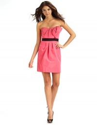 THE LOOKStrapless sweetheart neckline Asymmetrical bow detail at bodice Boned bodice Contrast ribbon & tulle waistband Pleated skirt Back zipper with hook-and-eye THE FITAbout 18¼ from natural waistTHE MATERIALPolyester Fully linedCARE & ORIGINDry clean Imported THE LOOKStrapless sweetheart neckline Asymmetrical bow detail at bodice Boned bodice Contrast ribbon & tulle waistband Pleated skirt Back zipper with hook-and-eye THE FITAbout 18¼ from natural waistTHE MATERIALPolyester Fully linedCARE & ORIGINDry clean Imported