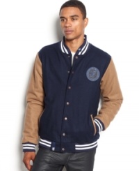 Be on top of your style game with this LRG varsity jacket. It'll keep you warm and looking cool. Be on top of your style game with this LRG varsity jacket. It'll keep you warm and looking cool.