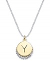 Letter perfection. This sterling silver necklace holds a pendant set in 14k gold and sterling silver plated topped with a Y and adorned with crystal for a stunning statement. Approximate length: 18 inches. Approximate drop: 7/8 inch. Approximate drop width: 5/8 inch.