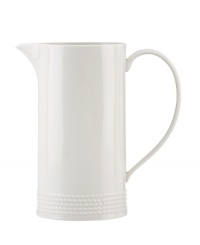 Serve drinks with the Wickford pitcher and tie in timeless sophistication with every meal. Versatile white porcelain in a contemporary shape is embossed with a classic rope motif. Serve drinks with the Wickford pitcher and tie in timeless sophistication with every meal. Versatile white porcelain in a contemporary shape is embossed with a classic rope motif.