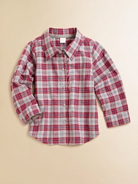 He'll look ultra-handsome in this classic plaid button-down shirt that's clearly too cool for school.Point collarLong sleeves with button cuffsButton-frontShirttail hemCottonMachine washImported Please note: Number of buttons may vary depending on size ordered. He'll look ultra-handsome in this classic plaid button-down shirt that's clearly too cool for school.Point collarLong sleeves with button cuffsButton-frontShirttail hemCottonMachine washImported Please note: Number of buttons may vary depending on size ordered.