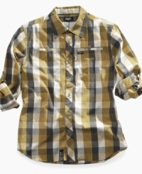 Crisp cool. This Tech Glen shirt from LRG gives him a look that's a perfect complement to his casual style. Crisp cool. This Tech Glen shirt from LRG gives him a look that's a perfect complement to his casual style.