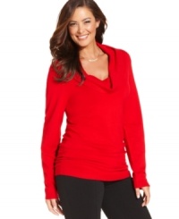 Alfani's plus size cowlneck sweater is a must-have classic for the season-- grab one in every color! Alfani's plus size cowlneck sweater is a must-have classic for the season-- grab one in every color!