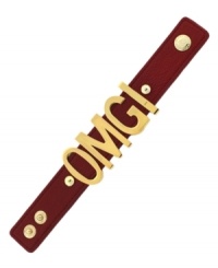 Can you believe it?!? This BCBGeneration faux-leather bracelet is a fun creation with OMG lettering in gold tone mixed metal. Features a snap closure. Approximate length: 8-1/2 inches. Can you believe it?!? This BCBGeneration faux-leather bracelet is a fun creation with OMG lettering in gold tone mixed metal. Features a snap closure. Approximate length: 8-1/2 inches.