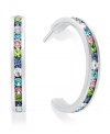 Traditions gives a sparkling boost to a simple pair of hoop earrings. A channel-set row of round-cut multicolored Swarovski crystals shines within a sterling silver setting. Earrings feature a post and stud backing. Approximate diameter: 3/4 inch.