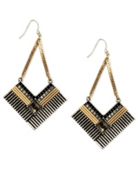 Out-of-the-ordinary appeal. RACHEL Rachel Roy's Deco drop earrings are crafted from gold-tone and silver-ox-tone mixed metal. Glass stones add sparkle, while jet-colored accents bring a bold touch. Approximate drop: 3-1/4 inches. Approximate diameter: 2-1/8 inches. Out-of-the-ordinary appeal. RACHEL Rachel Roy's Deco drop earrings are crafted from gold-tone and silver-ox-tone mixed metal. Glass stones add sparkle, while jet-colored accents bring a bold touch. Approximate drop: 3-1/4 inches. Approximate diameter: 2-1/8 inches.