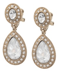 Double down on elegance in Carolee's pave stone double drop earrings. Showcasing sparkling glass stones, they're made in gold tone mixed metal. Approximate drop: 1-1/4 inches.